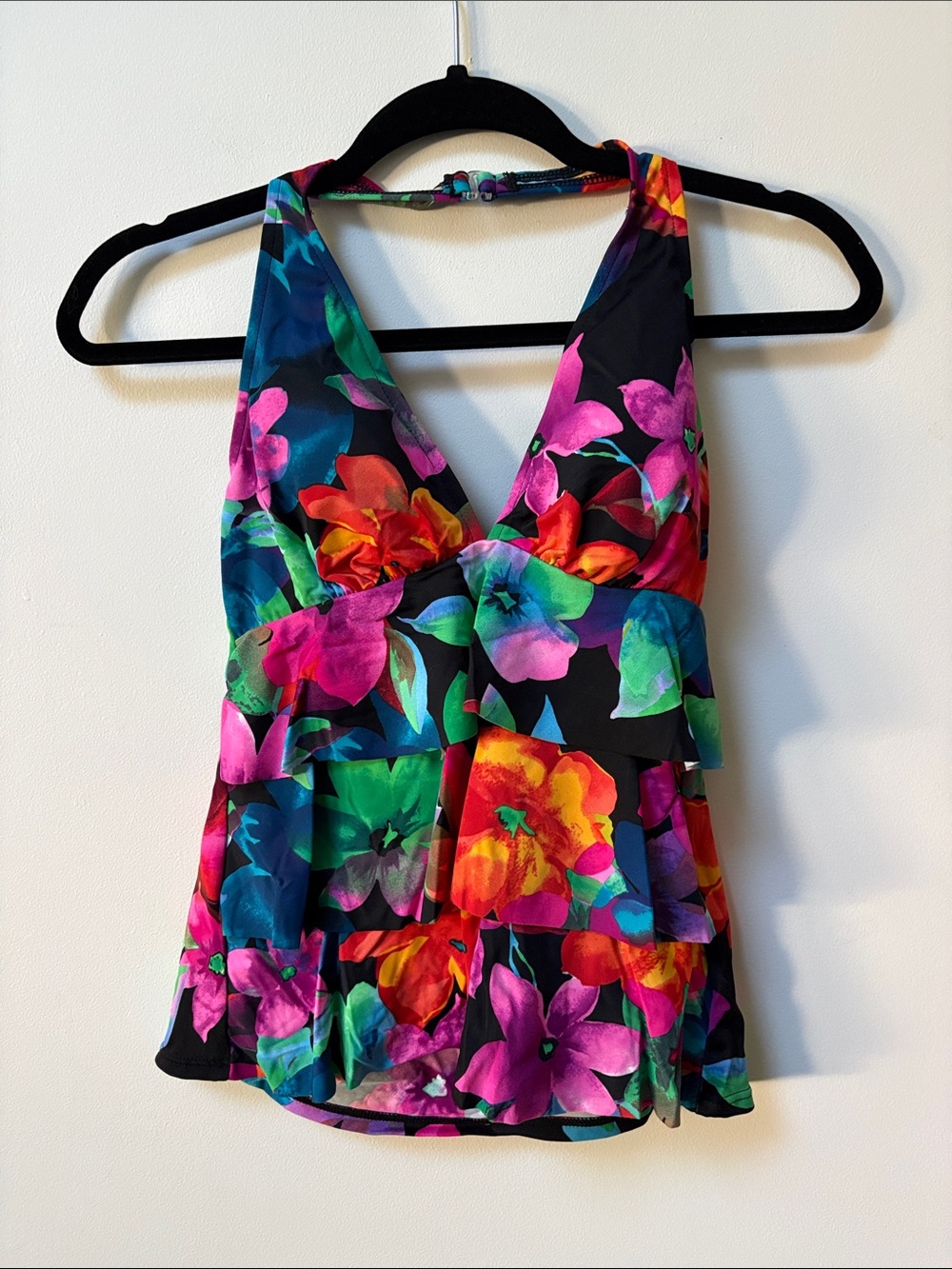 Caribbean Joe SWEET LOVE Ruffle Layered Halter Tankini Top,Size 10,NWT